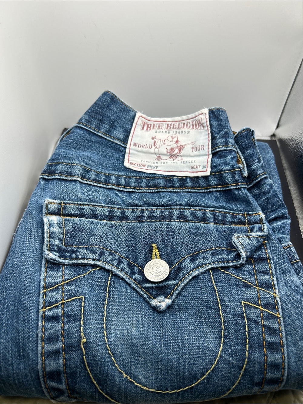 True Religion Women's Blue Bootcut Jeans with Contrast Stitching